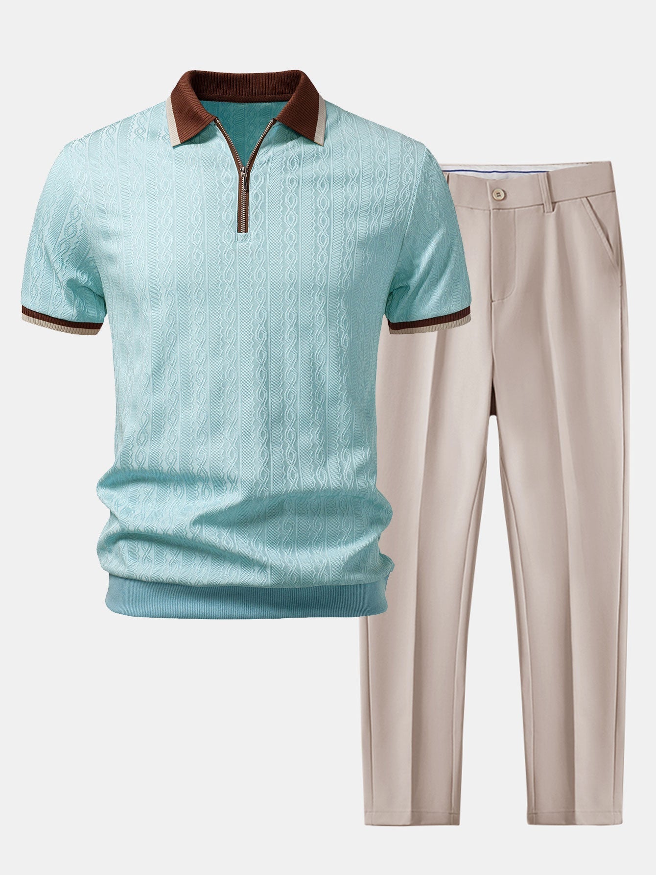 Men's Textured Knit Polo and Tapered Trousers Set