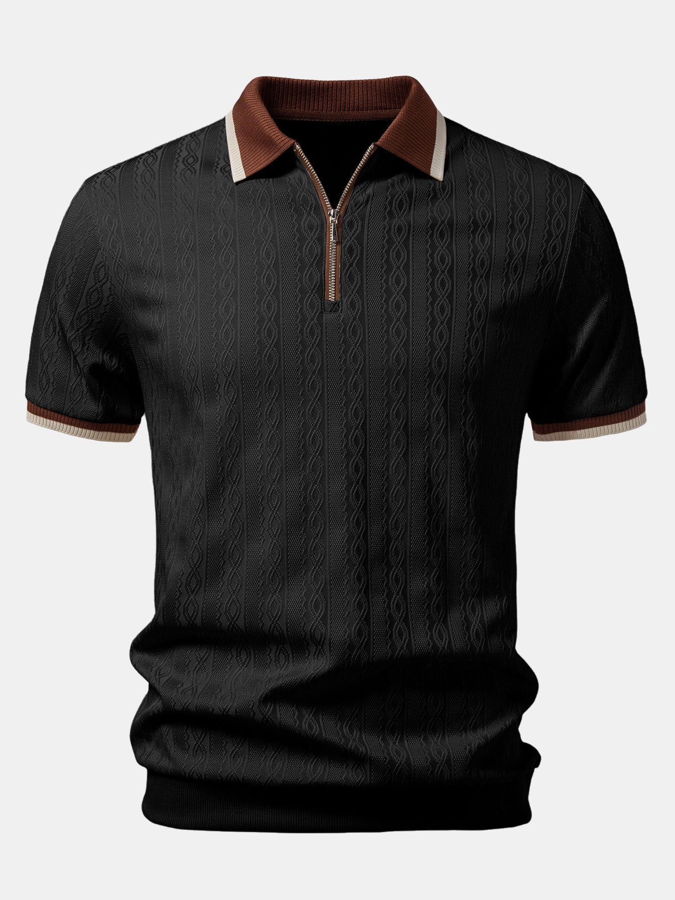 Men's Textured Knit Polo and Tapered Trousers Set