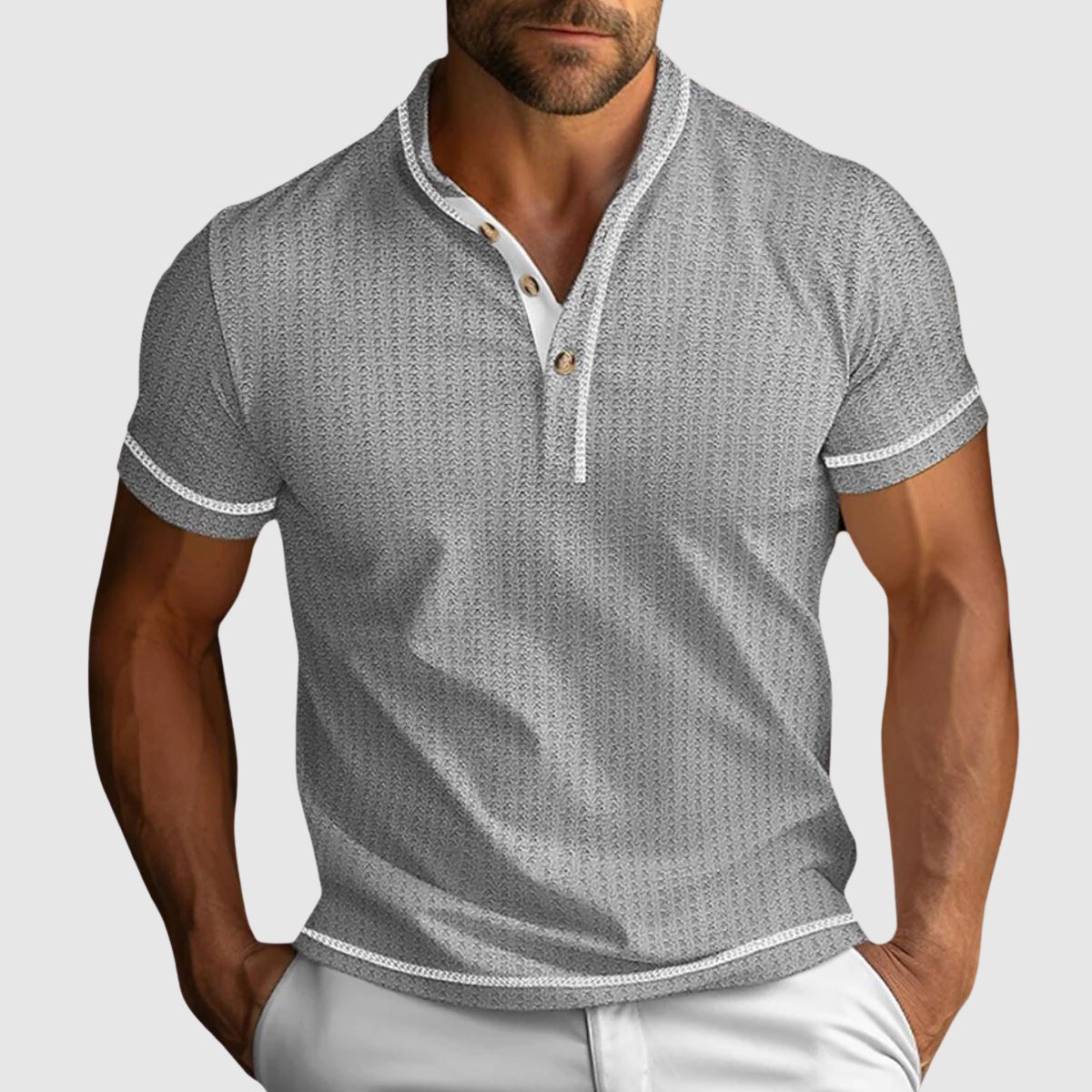 Men's Textured Knit Short Sleeve Henley Shirt