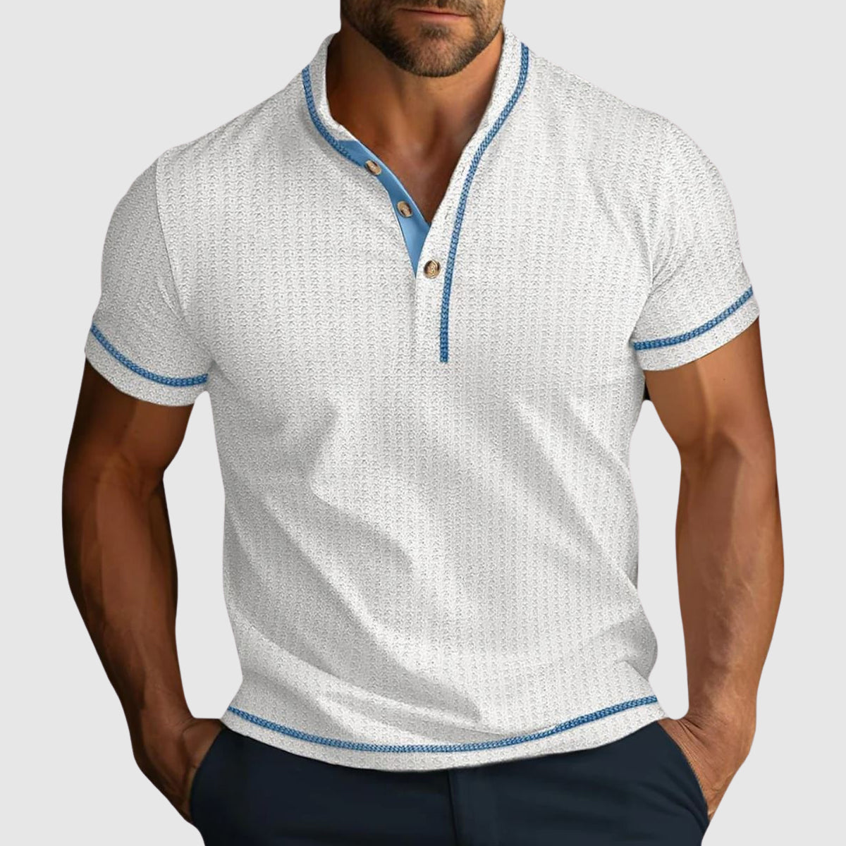 Men's Textured Knit Short Sleeve Henley Shirt