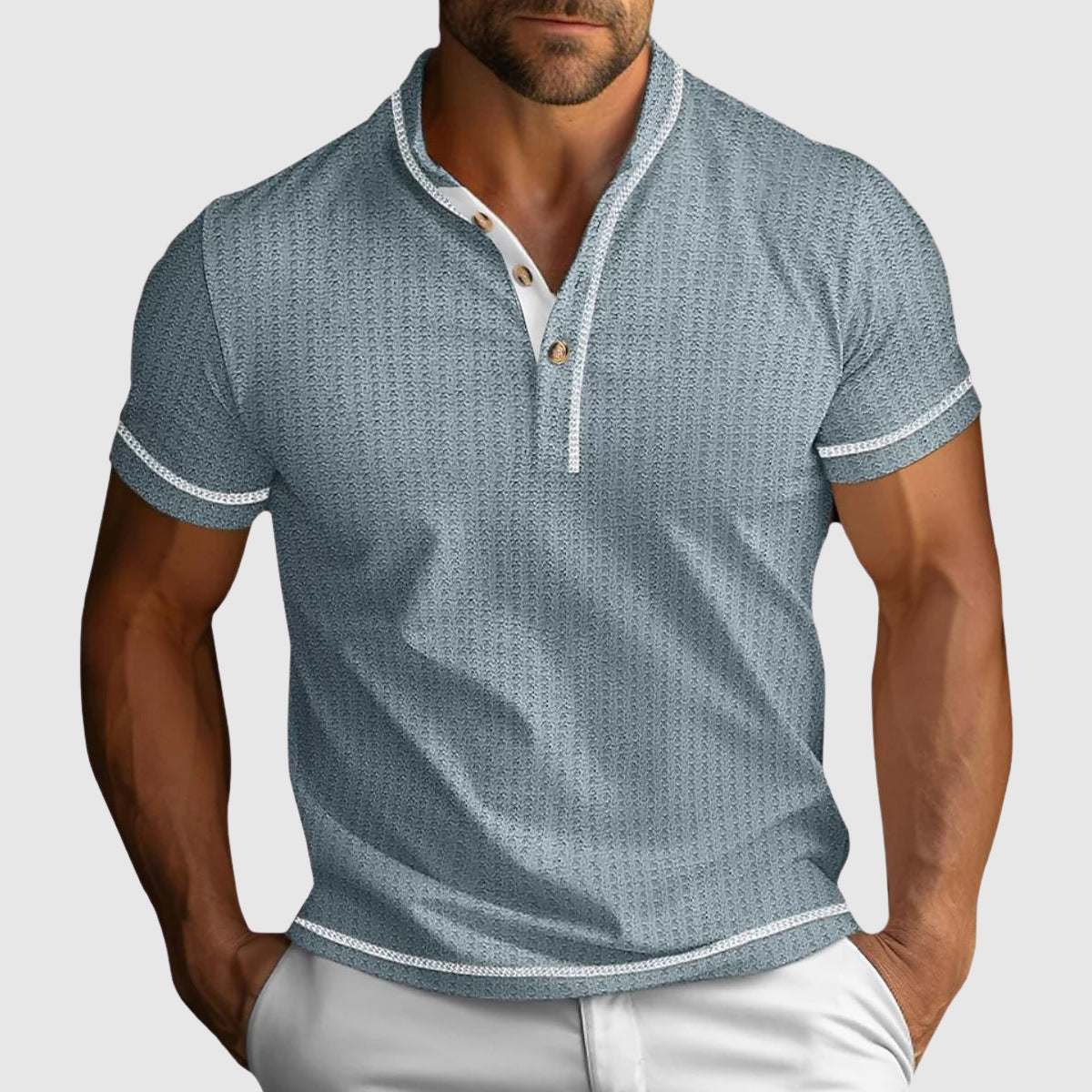 Men's Textured Knit Short Sleeve Henley Shirt