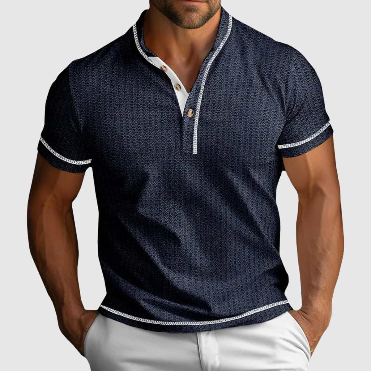 Men's Textured Knit Short Sleeve Henley Shirt