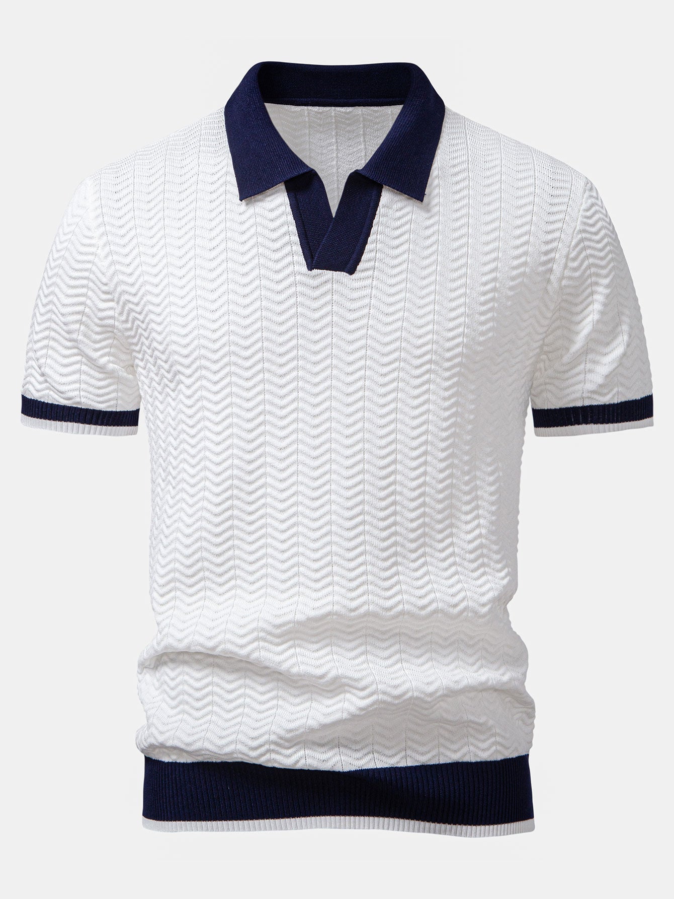 Men's Textured Knit V-Neck Polo Shirt and Ribbed Pants Set
