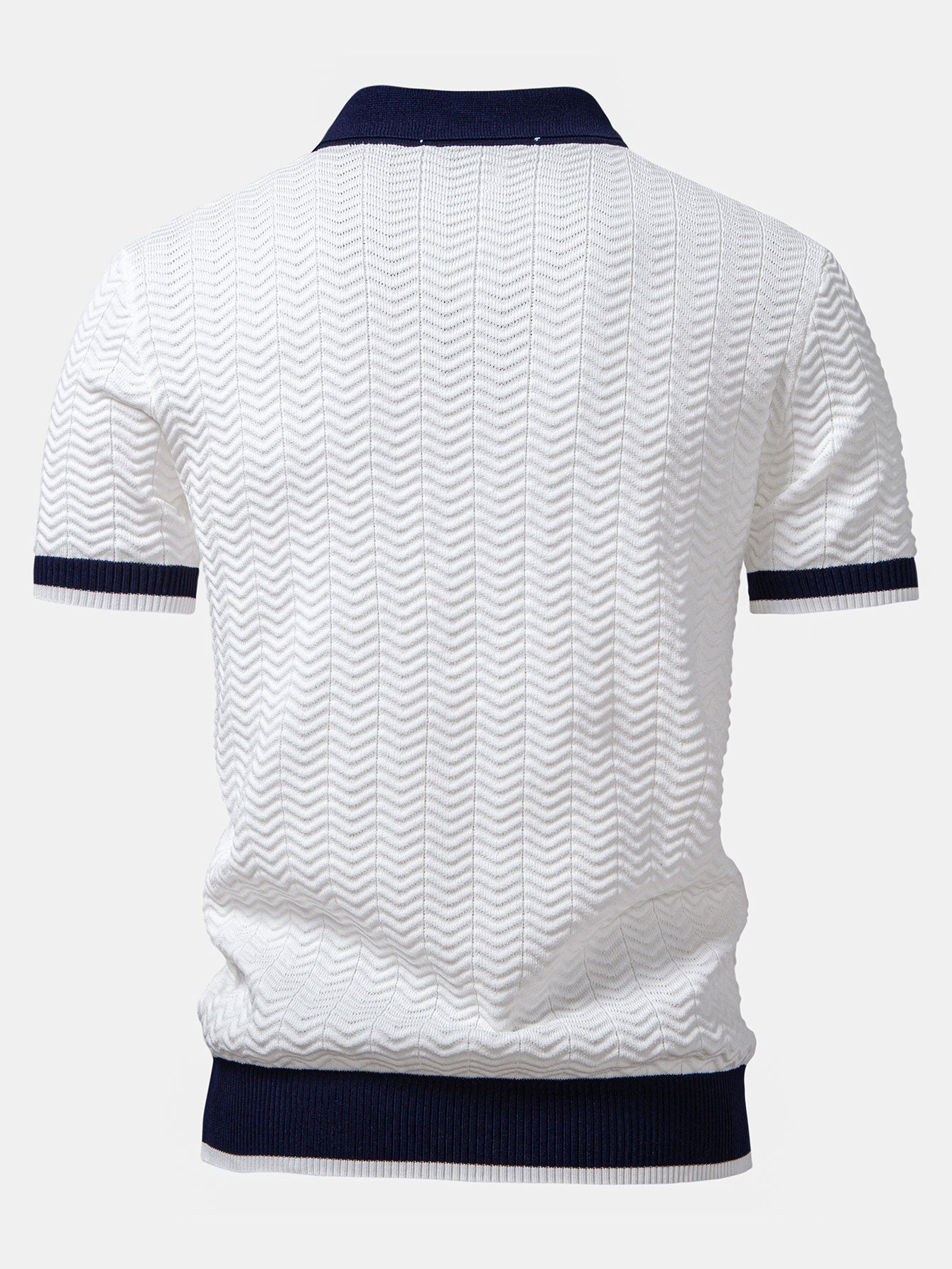 Men's Textured Knit V-Neck Polo Shirt and Ribbed Pants Set