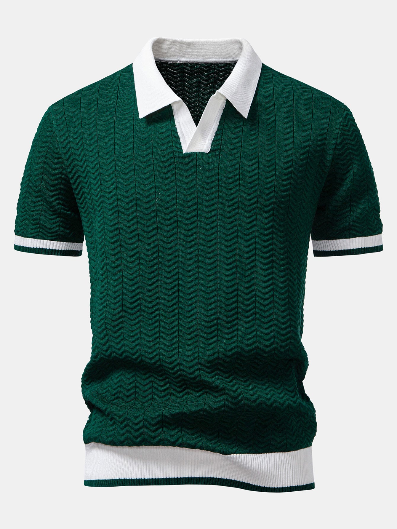 Men's Textured Knit V-Neck Polo Shirt and Ribbed Pants Set