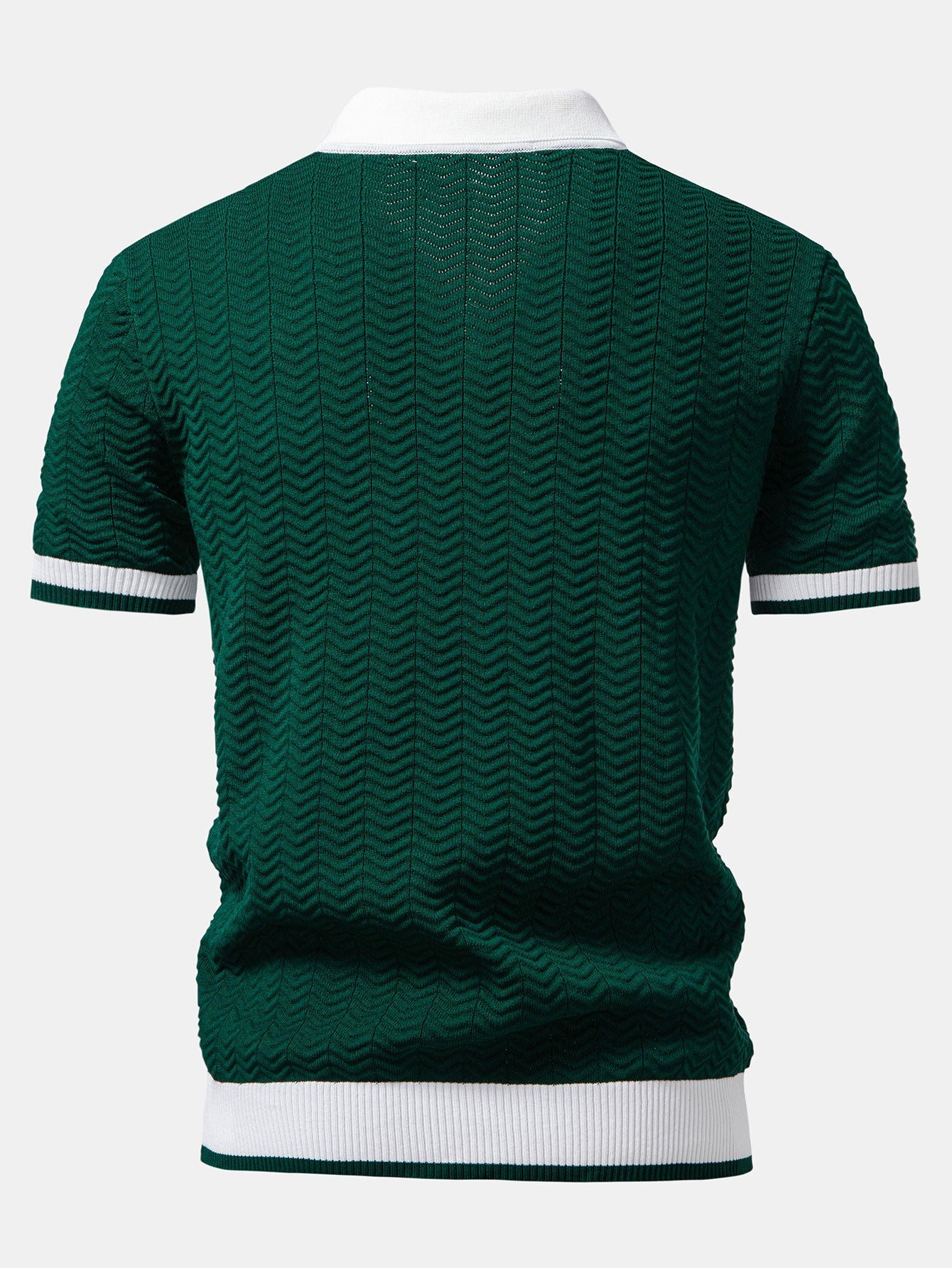 Men's Textured Knit V-Neck Polo Shirt and Ribbed Pants Set