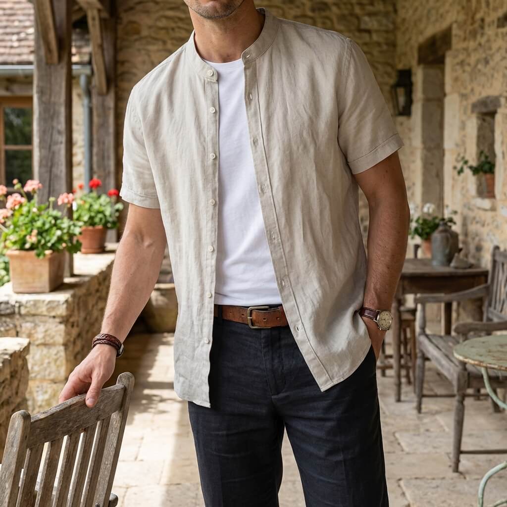 Men's Textured Linen Short Sleeve Shirt