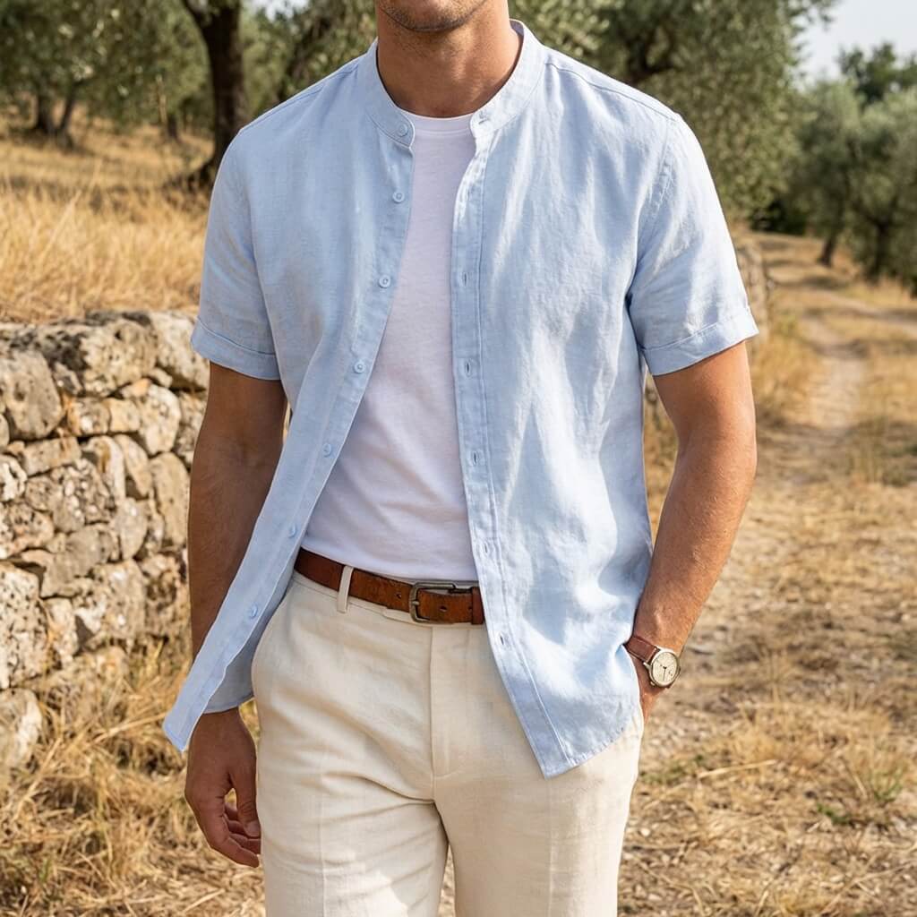 Men's Textured Linen Short Sleeve Shirt