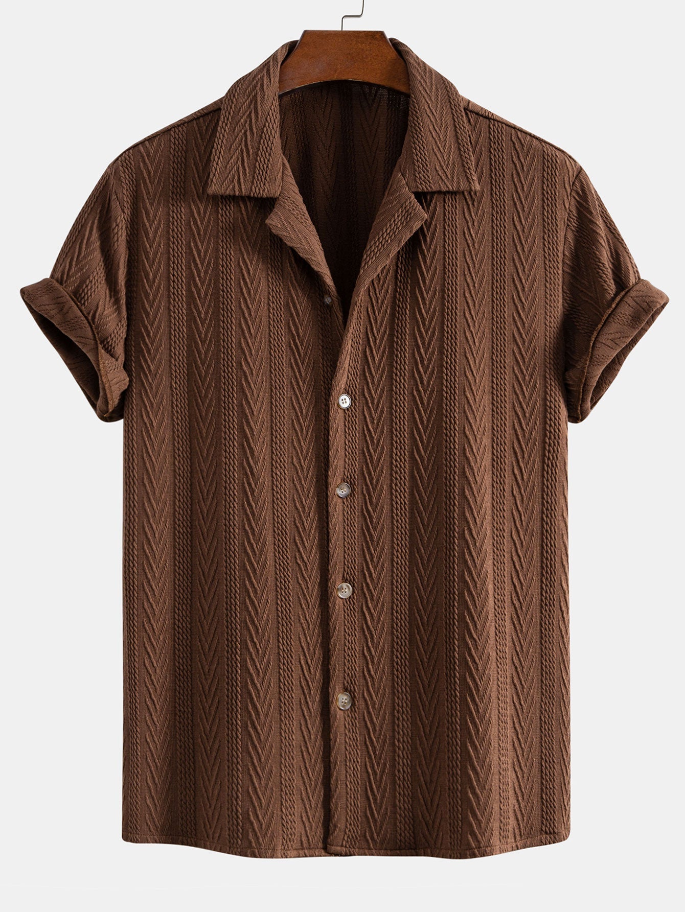 Men's Textured Short-Sleeve Button-Up Shirt and Drawstring Trousers Set