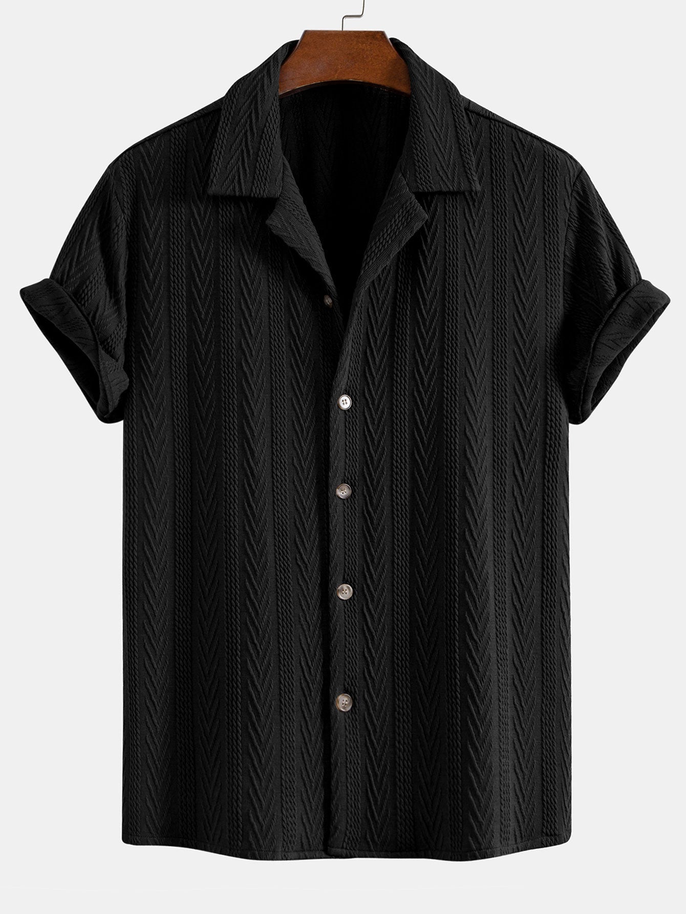 Men's Textured Short-Sleeve Button-Up Shirt and Drawstring Trousers Set