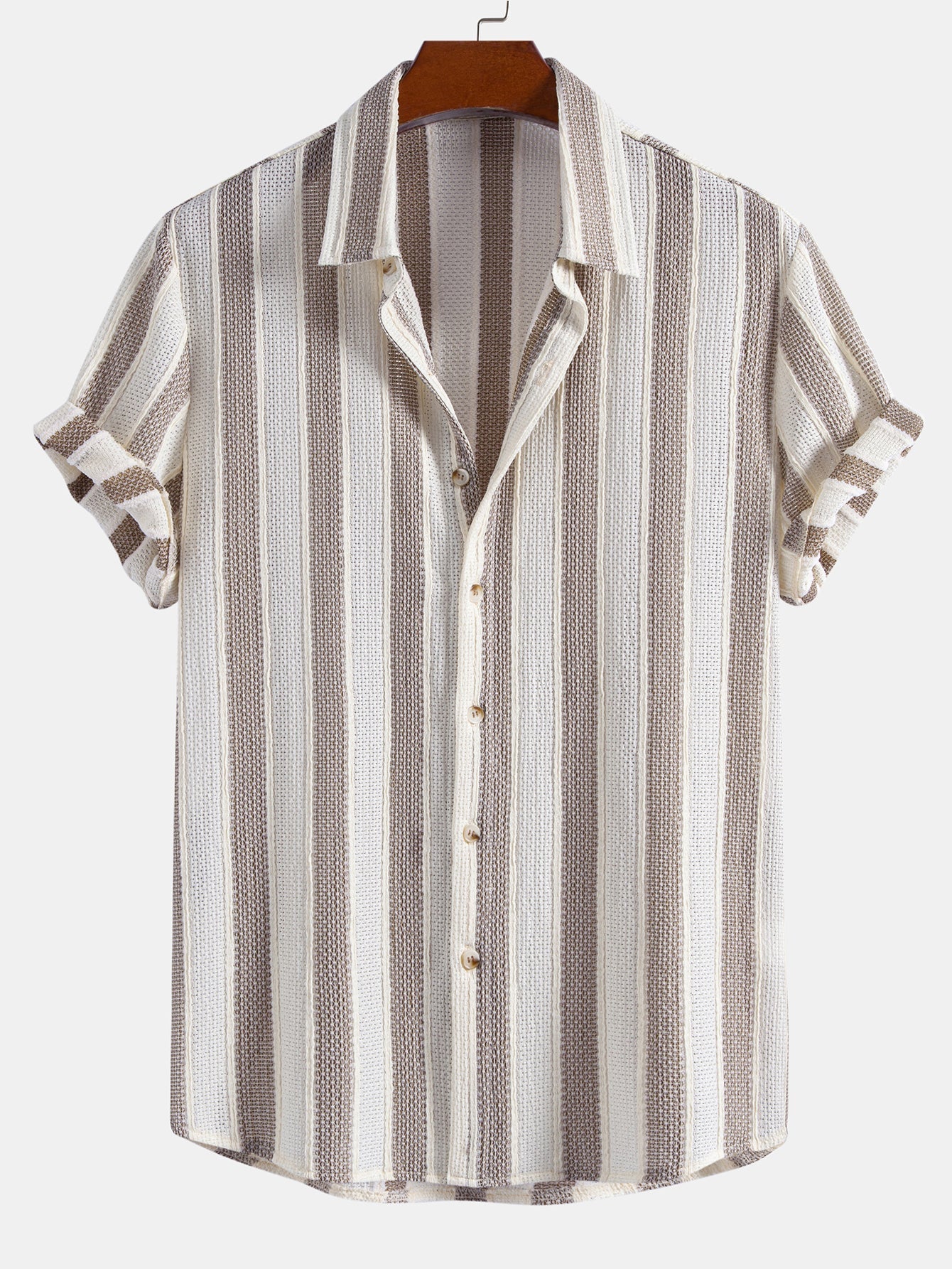 Men's Textured Striped Button-Up Shirt and Pants Set