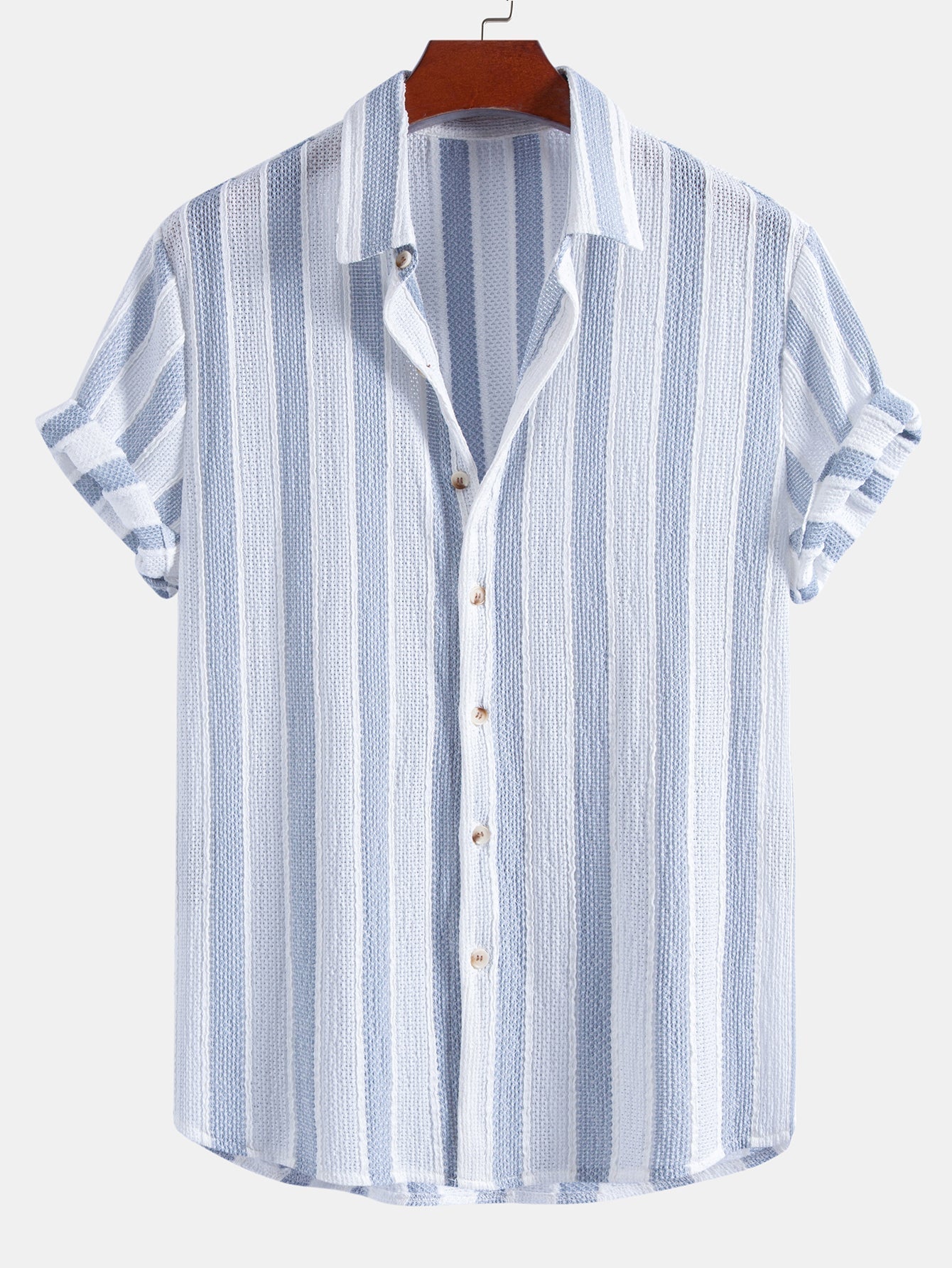 Men's Textured Striped Button-Up Shirt and Pants Set