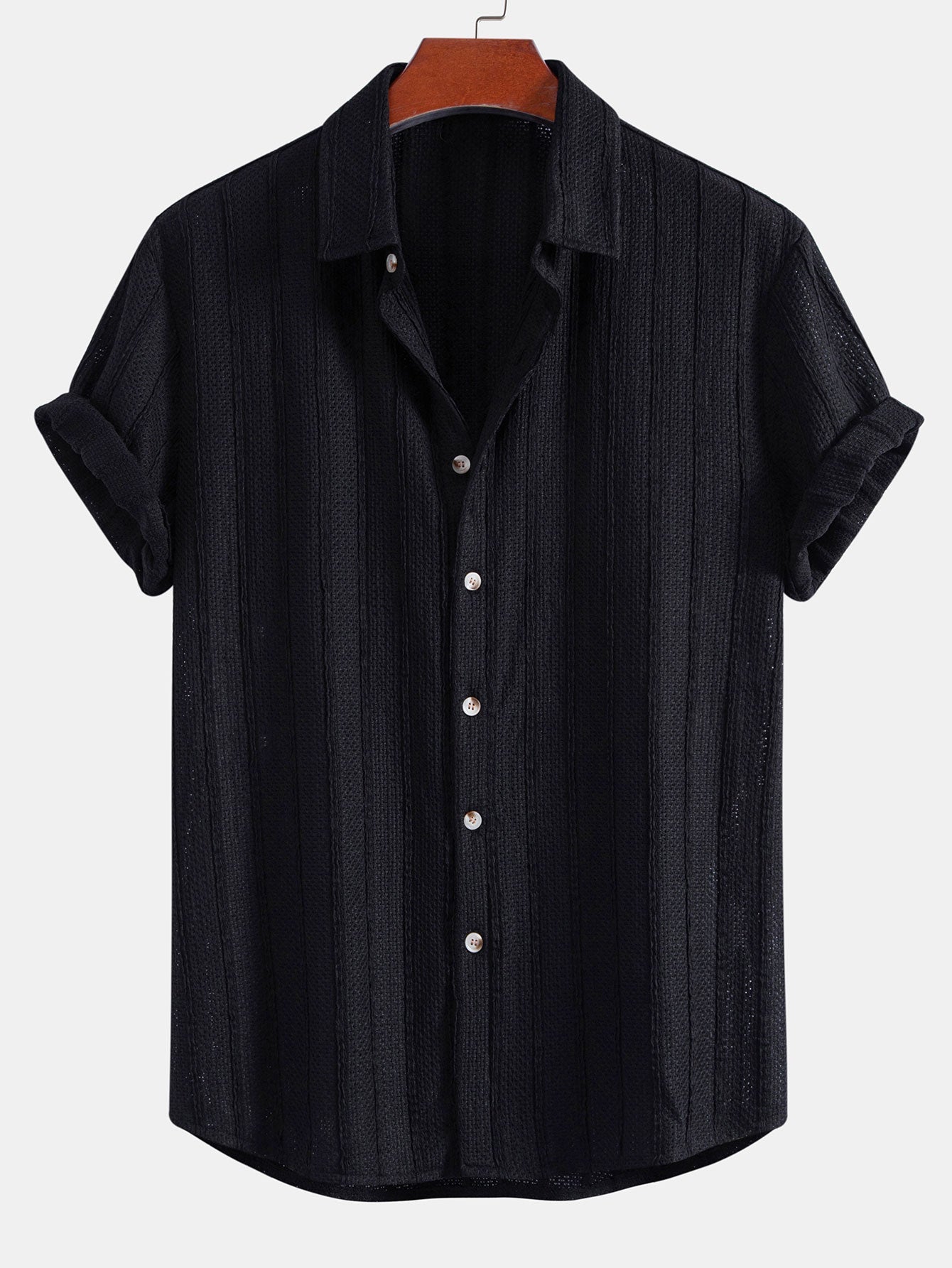 Men's Textured Striped Button-Up Shirt and Pants Set