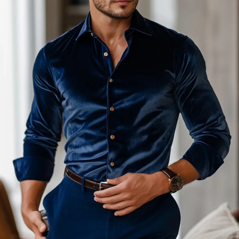 Men's Textured Velvet Button-Up Shirt