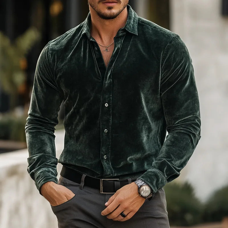 Men's Textured Velvet Button-Up Shirt