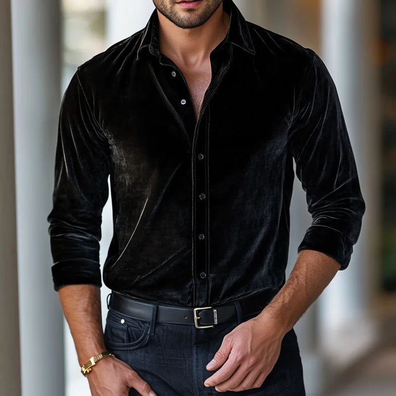 Men's Textured Velvet Button-Up Shirt