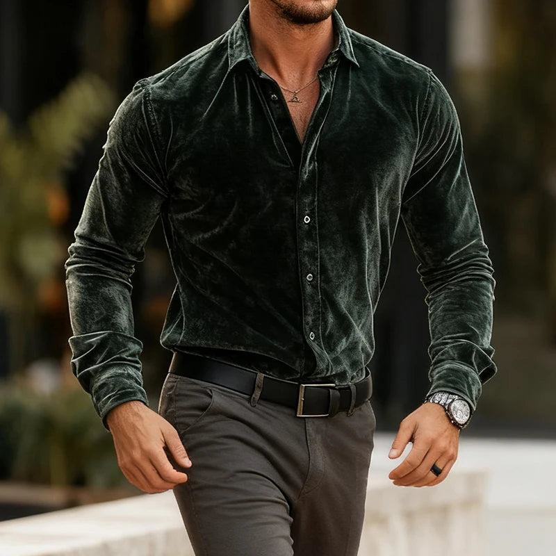 Men's Textured Velvet Button-Up Shirt
