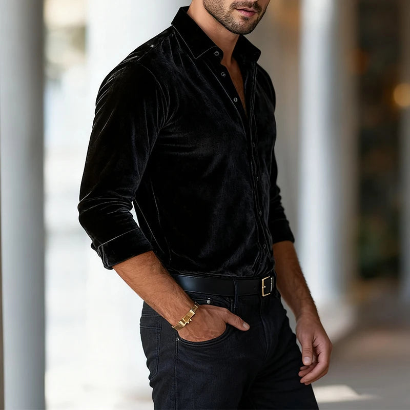 Men's Textured Velvet Button-Up Shirt