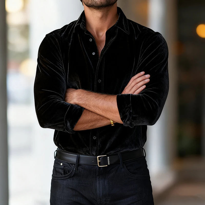 Men's Textured Velvet Button-Up Shirt