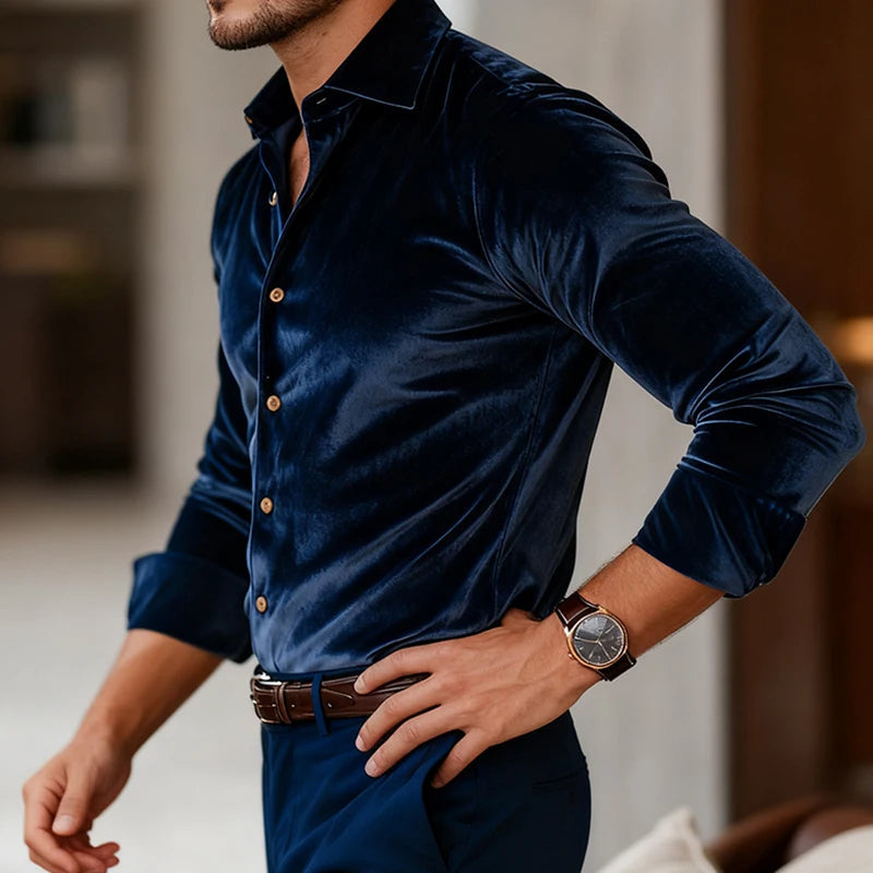 Men's Textured Velvet Button-Up Shirt