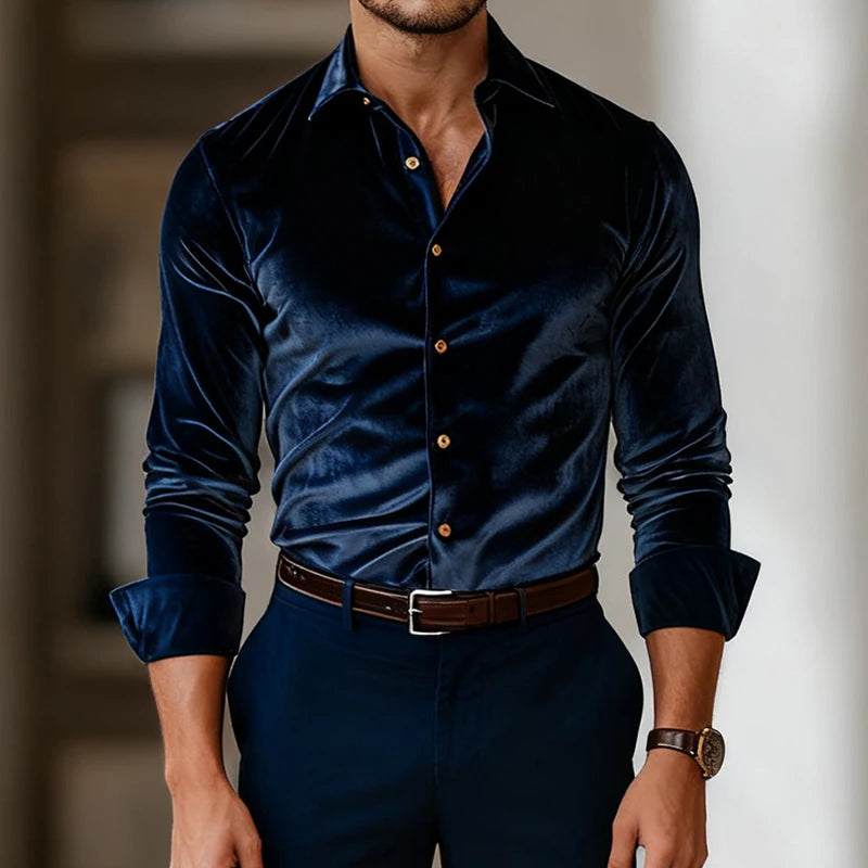 Men's Textured Velvet Button-Up Shirt