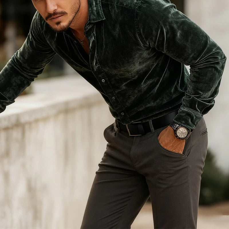Men's Textured Velvet Button-Up Shirt