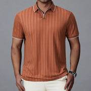 Men's Textured Woven Long Sleeve Polo Shirt
