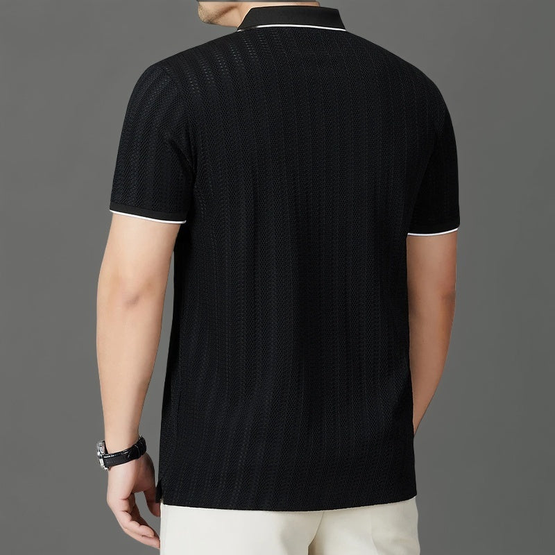 Men's Textured Woven Long Sleeve Polo Shirt