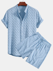 Men's Textured Woven Turtleneck Shirt and Shorts Set