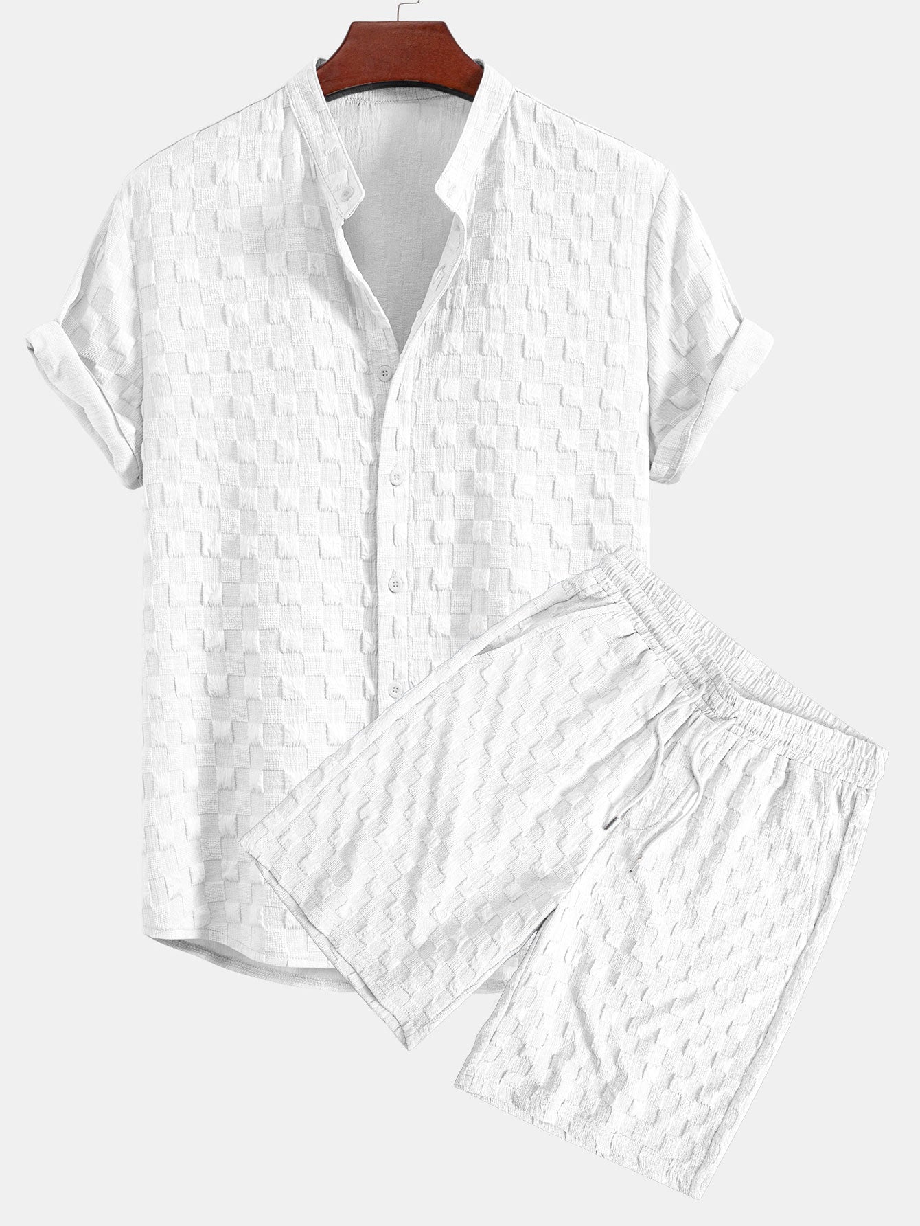 Men's Textured Woven Turtleneck Shirt and Shorts Set