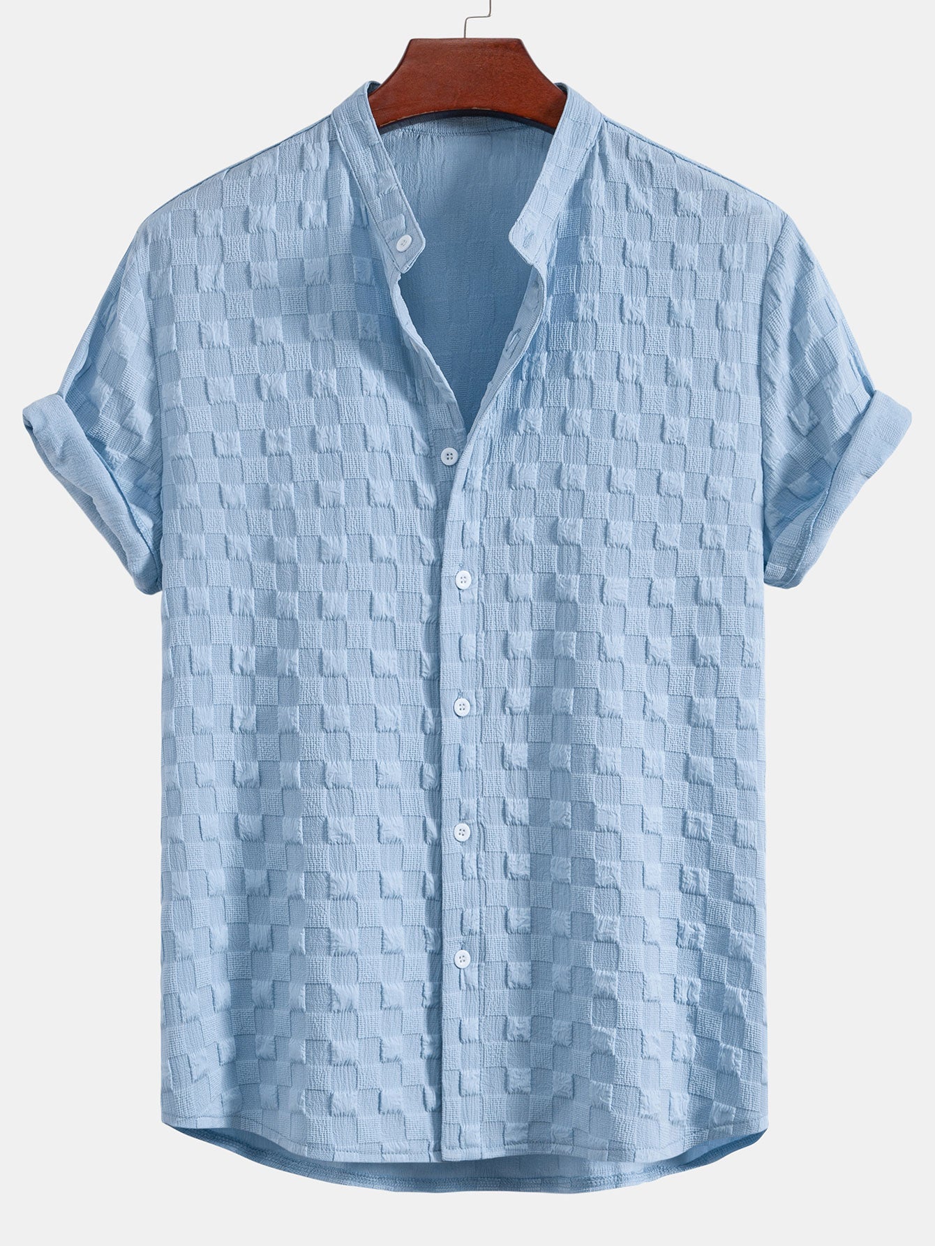 Men's Textured Woven Turtleneck Shirt and Shorts Set