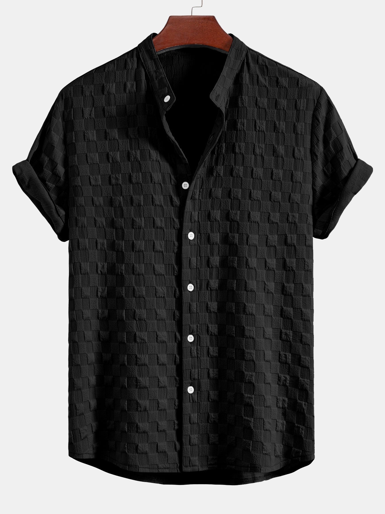 Men's Textured Woven Turtleneck Shirt and Shorts Set