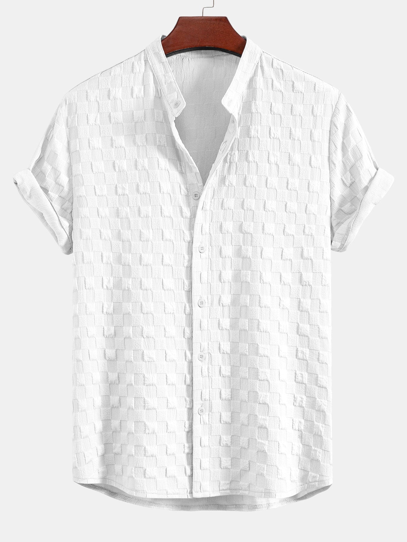 Men's Textured Woven Turtleneck Shirt and Shorts Set