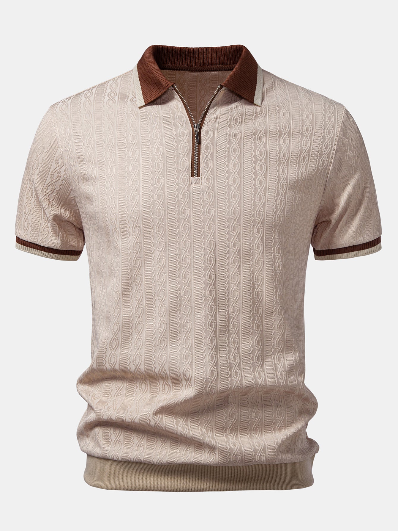 Men's Twisted Jacquard Quarter Zip Polo Shirt