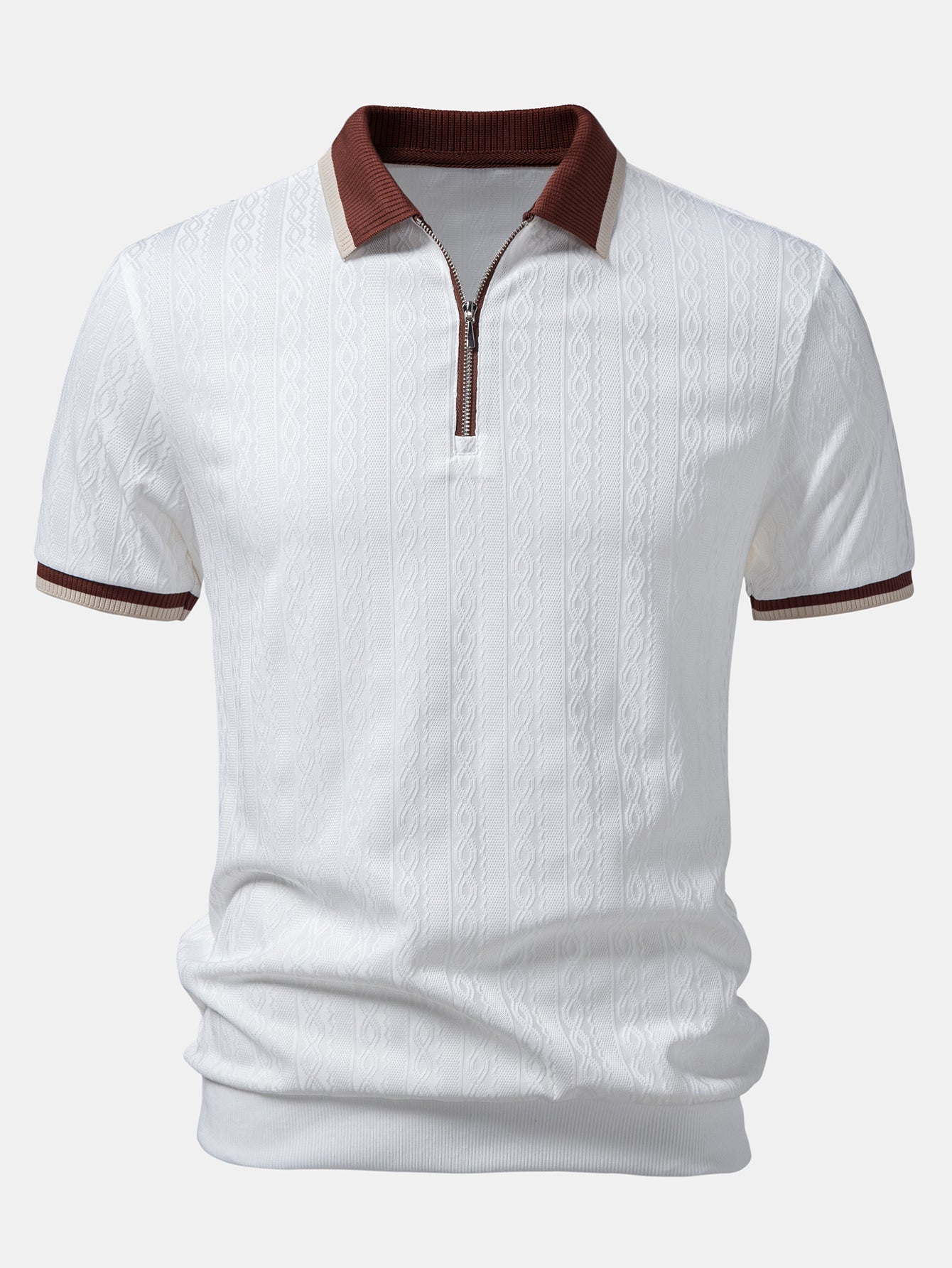 Men's Twisted Jacquard Quarter Zip Polo Shirt