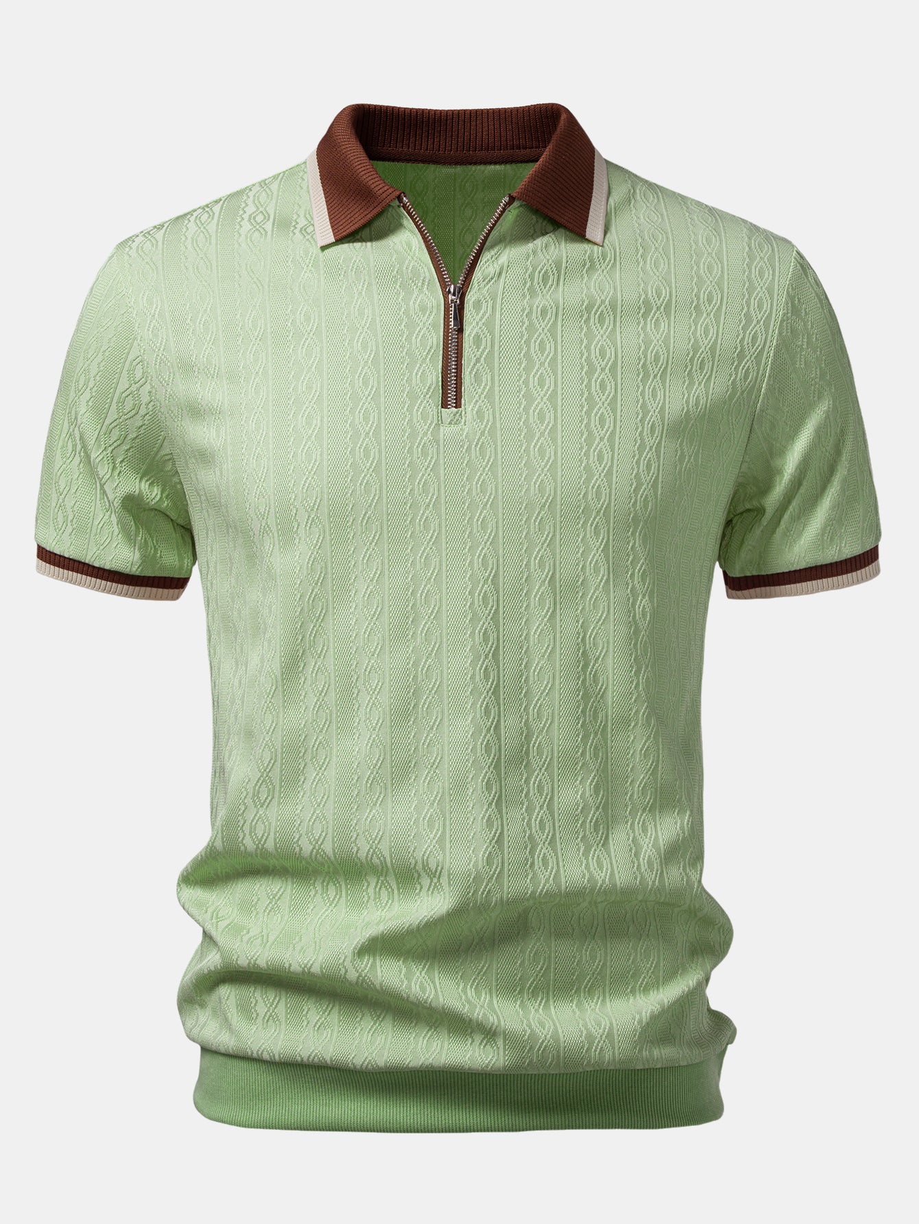 Men's Twisted Jacquard Quarter Zip Polo Shirt