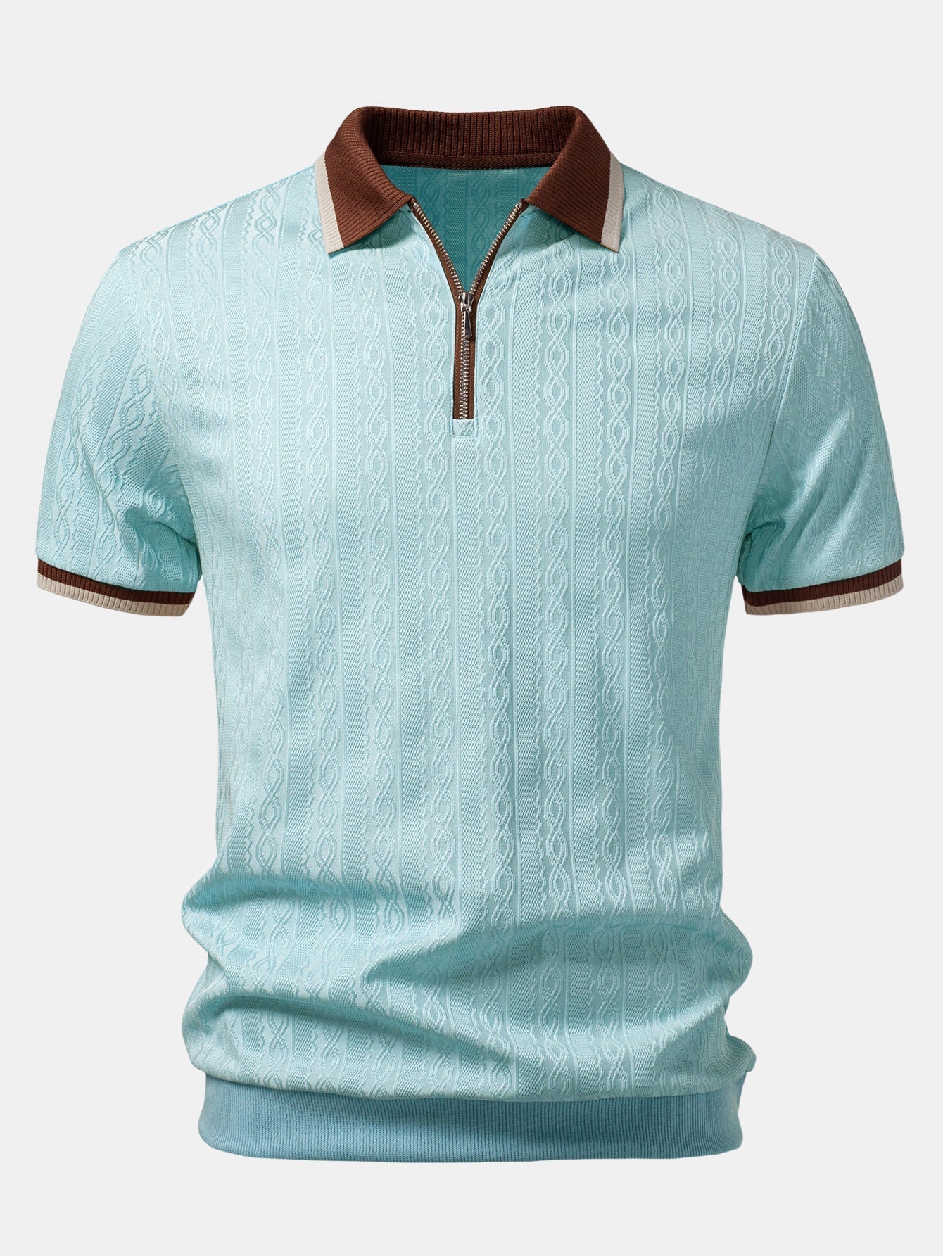 Men's Twisted Jacquard Quarter Zip Polo Shirt