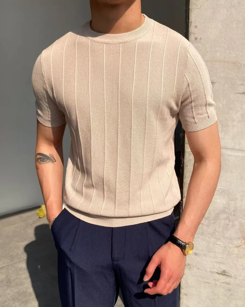 Men's Vertical Ribbed Cotton-Blend T-Shirt