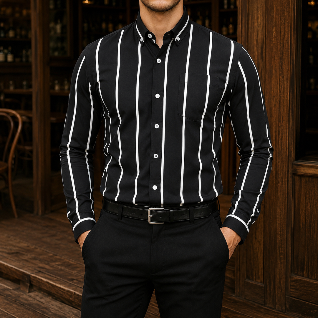 Men's Vertical Stripe Button-Down Dress Shirt