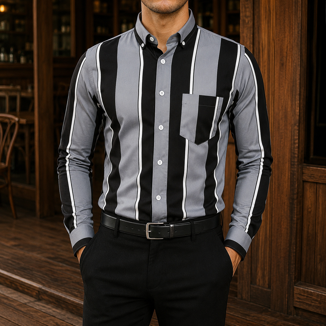 Men's Vertical Stripe Button-Down Dress Shirt