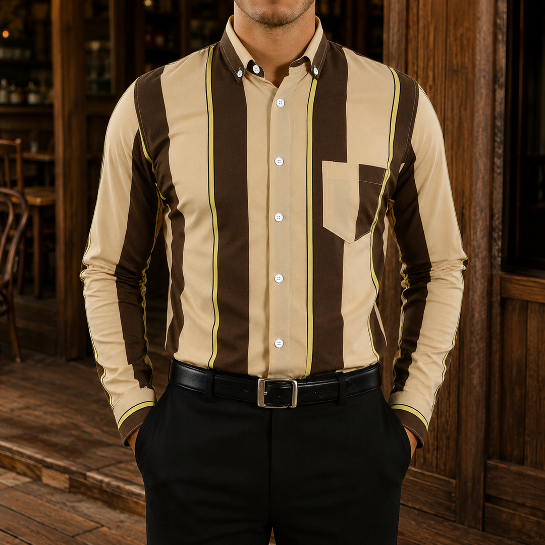 Men's Vertical Stripe Button-Down Dress Shirt