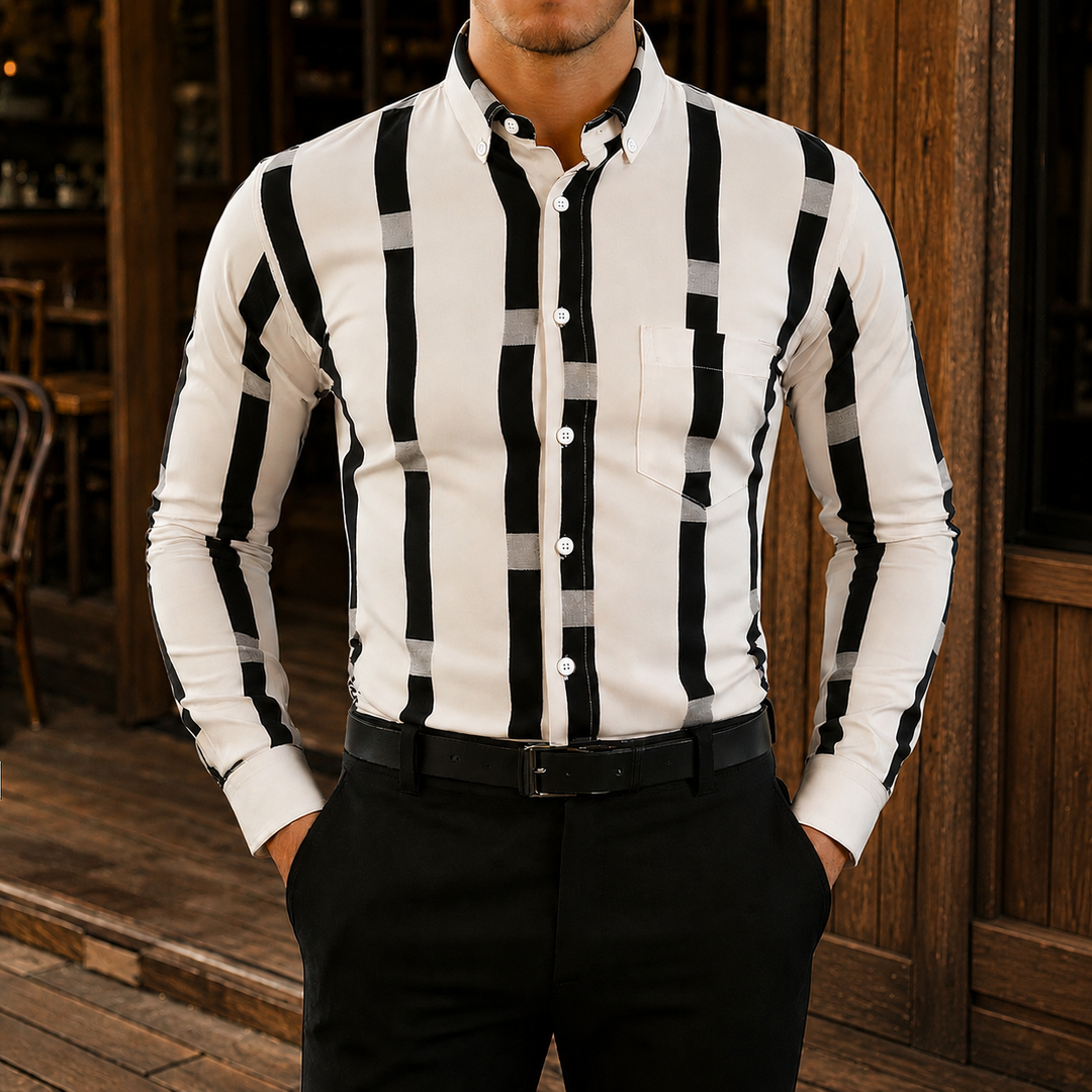 Men's Vertical Stripe Button-Down Dress Shirt