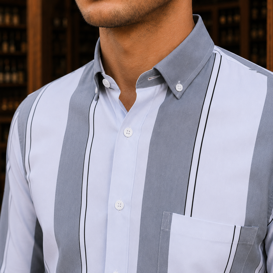 Men's Vertical Stripe Button-Down Dress Shirt
