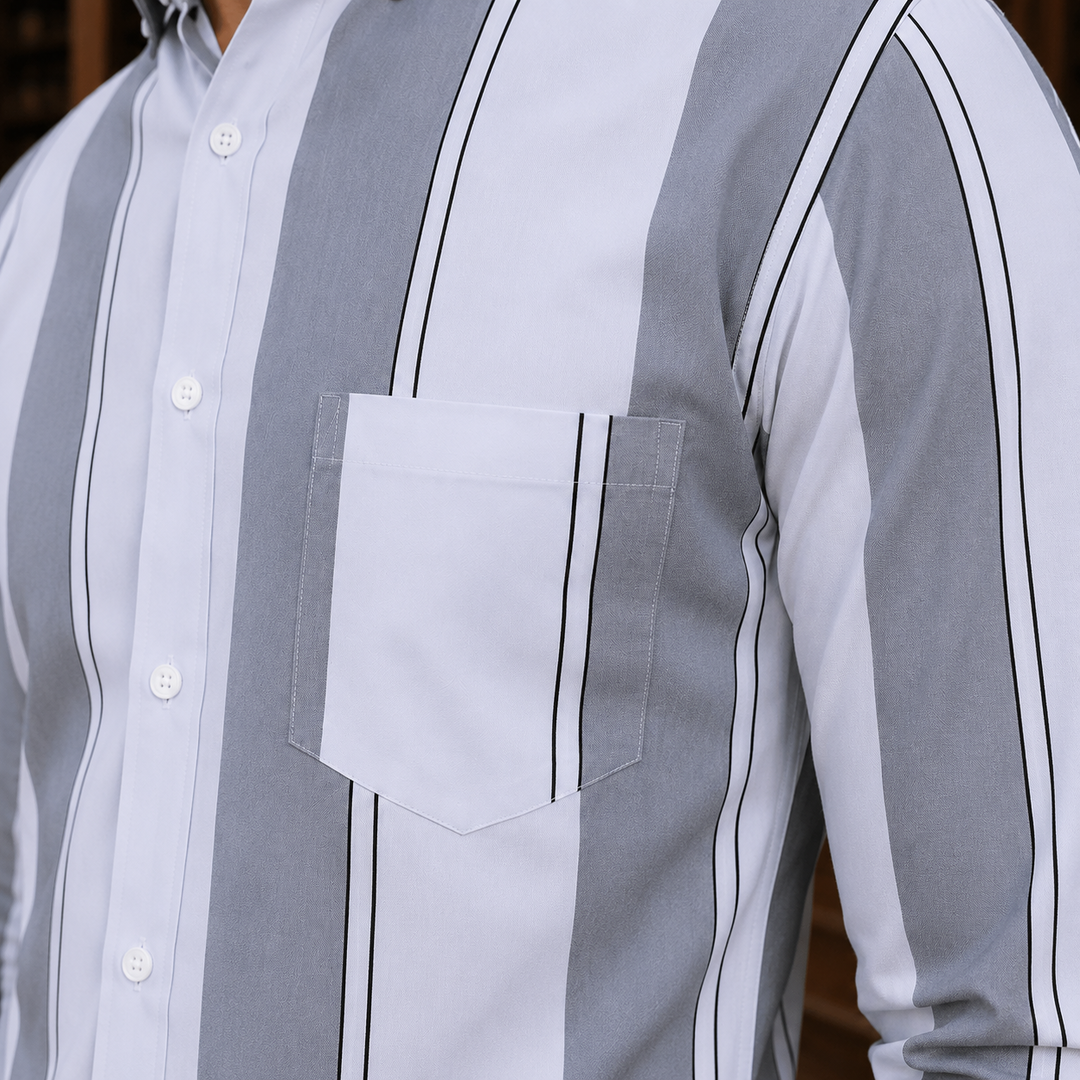 Men's Vertical Stripe Button-Down Dress Shirt