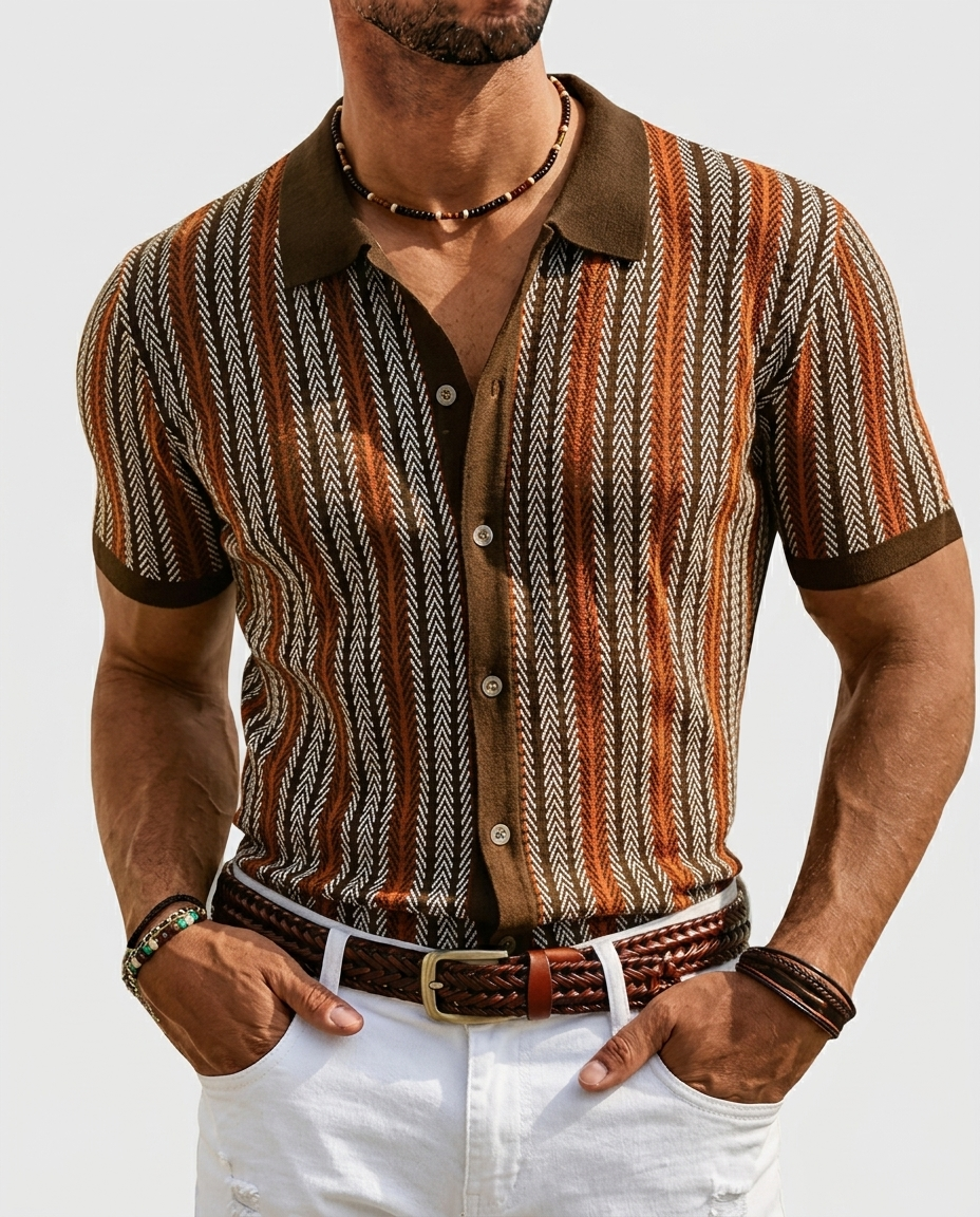 Men's Vertical Stripe Button-Down Shirt