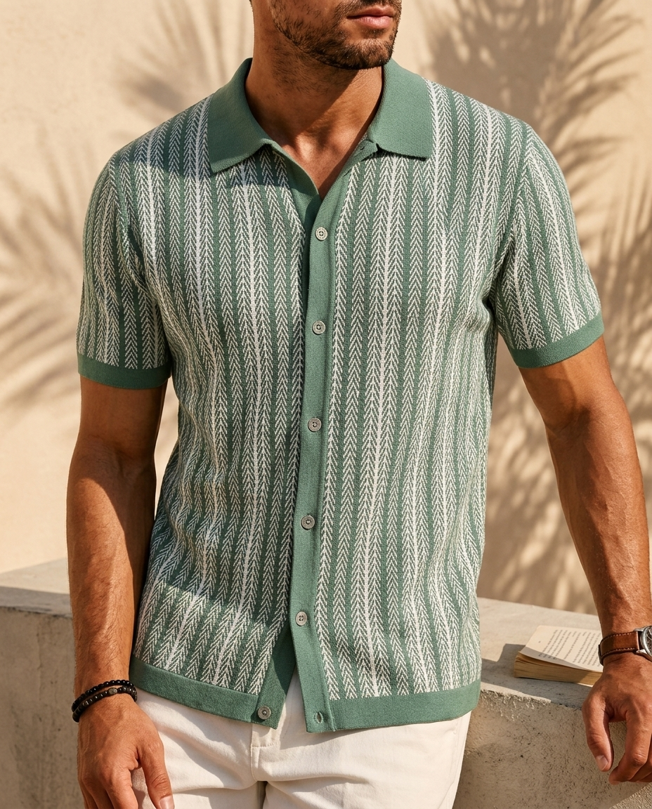 Men's Vertical Stripe Button-Down Shirt