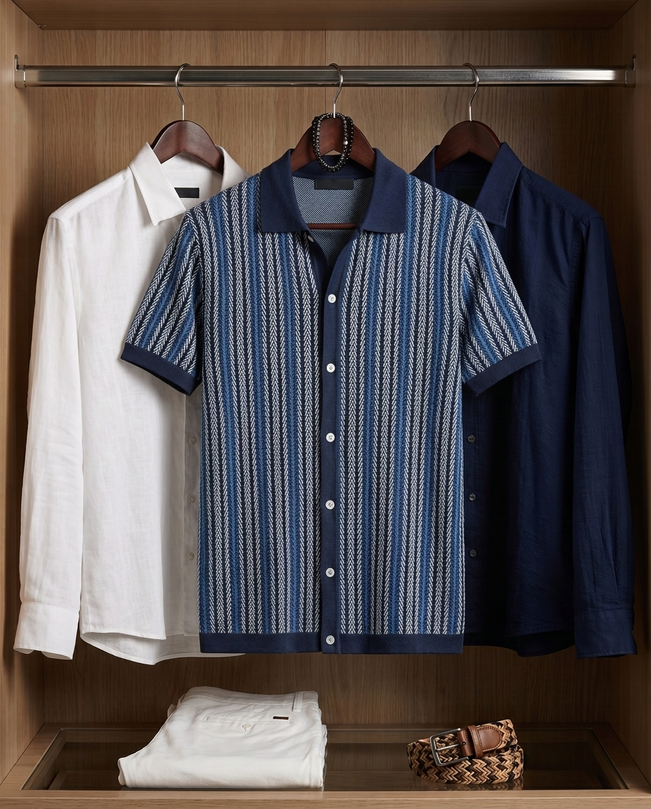 Men's Vertical Stripe Button-Down Shirt