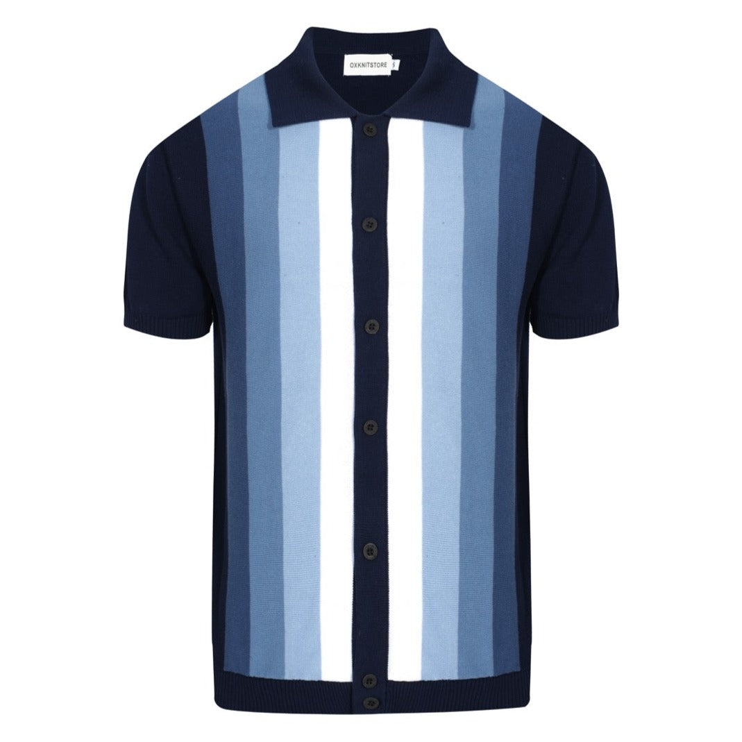Men's Vertical Stripe Knit Polo Shirt