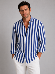 Men's Vertical Striped Cotton Button-Down Shirt