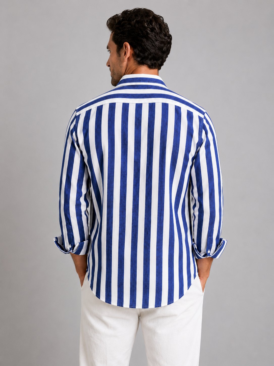 Men's Vertical Striped Cotton Button-Down Shirt
